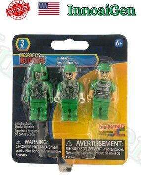 Make-It Blocks Military Construction Toy Figures 3 Pcs Set Green Soldiers NWT